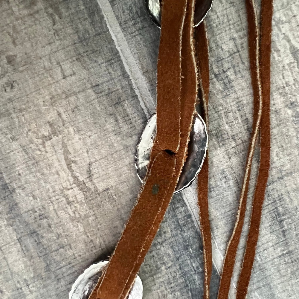 Brown Suede Concho Belt Adjustable Tie Western Boho Festival coastal cowgirl - Picture 7 of 9